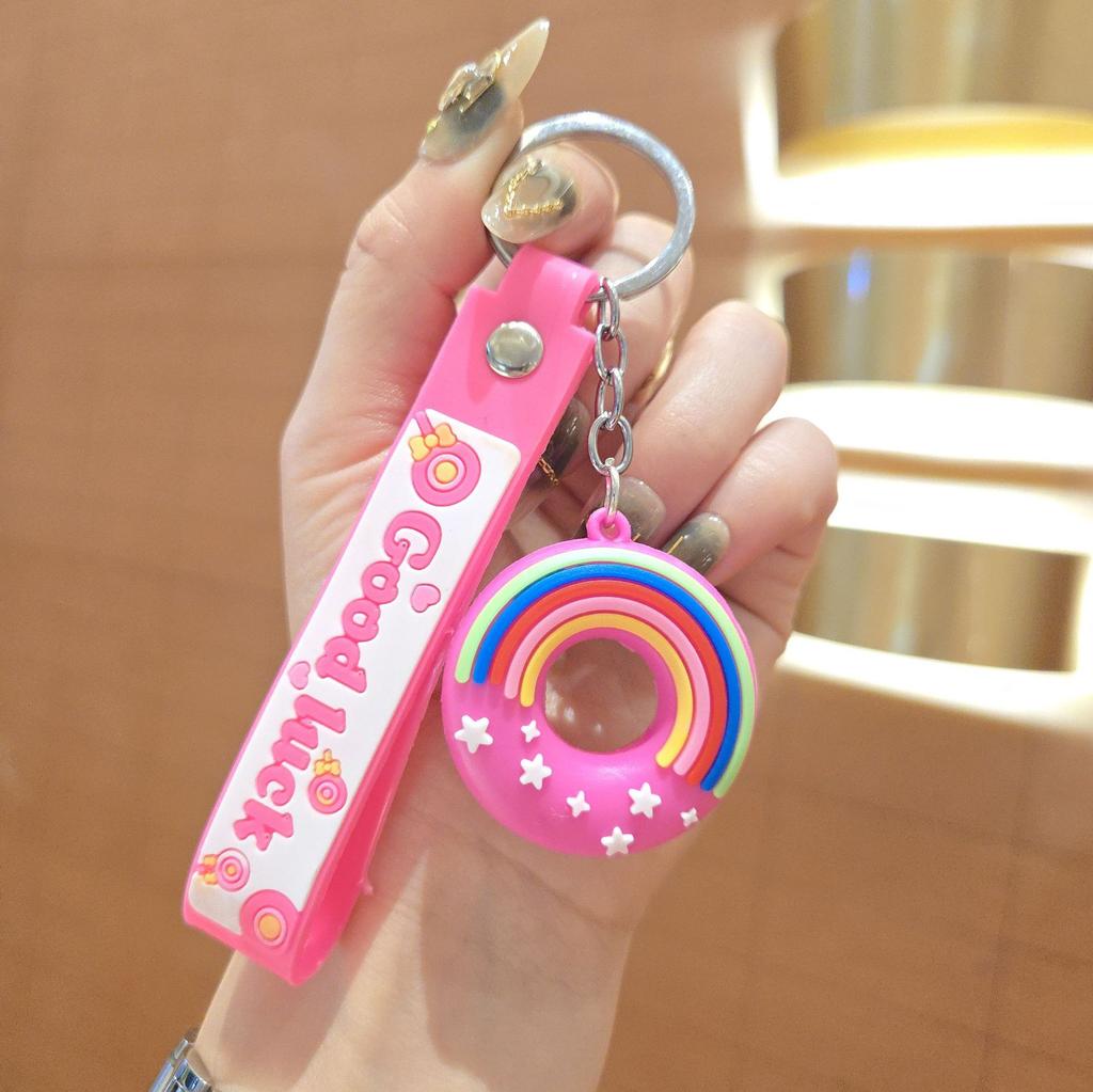Creative Rainbow Donut Keychain Pendant Children's School Bag Pendant, Cartoon Doll Blind Box Small Gift Pendant