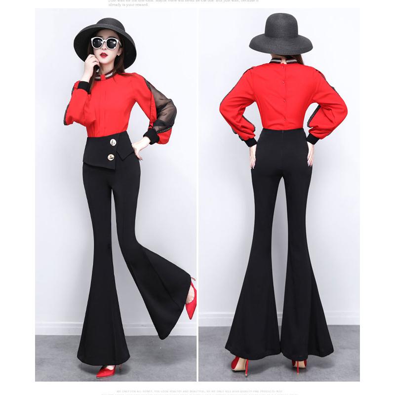 Harajuku Summer OL Office High Waist Women's Wide Leg Capris Long Pants for Women Skinny Flare Pants Woman Trousers Black