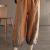 High Quality Cotton and Linen Color Blocked Casual High Waisted Seven Part Harem Pants Lantern Pants