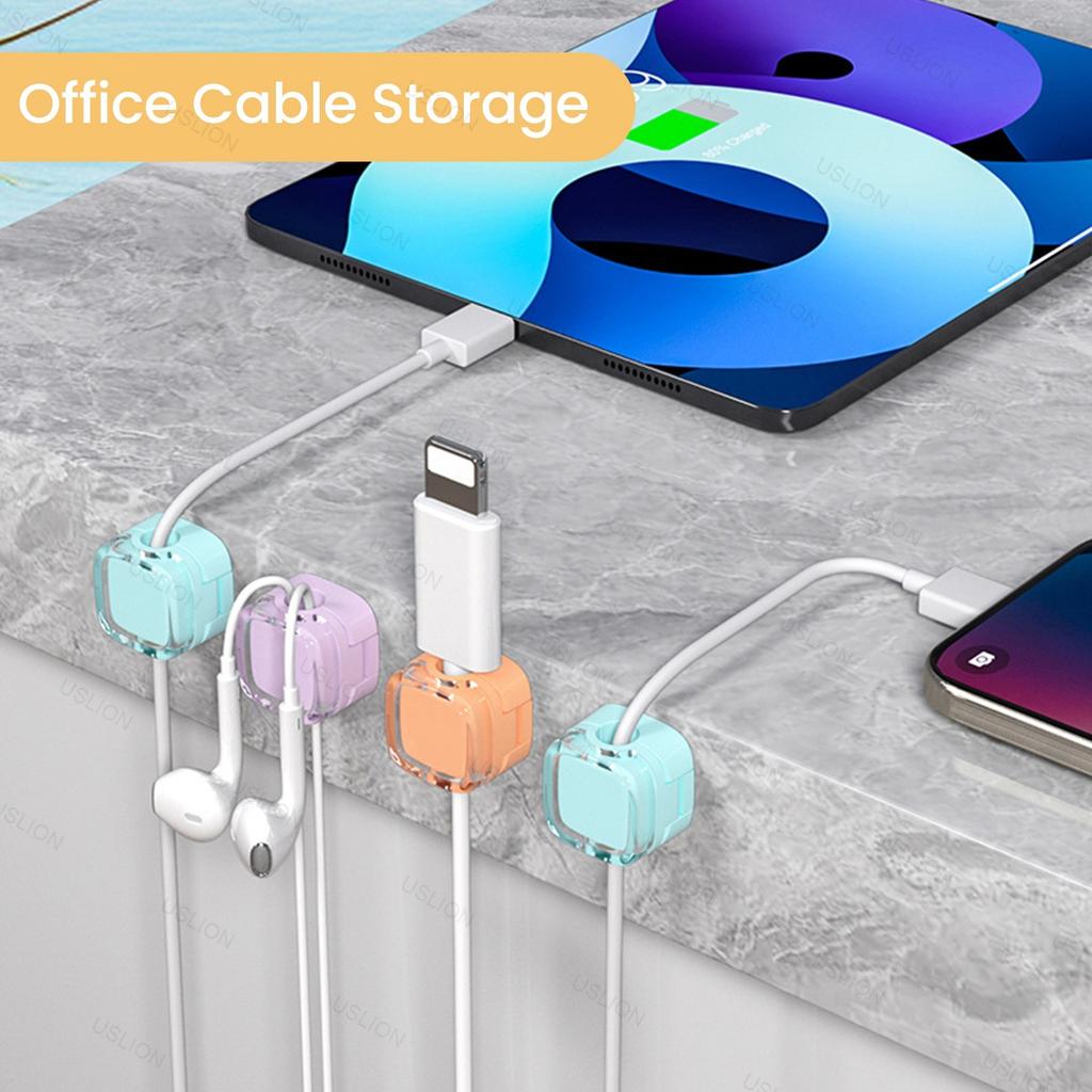 6-piece set of color magnetic charger office desk cable clip, sunlight colored USB charging cable organizer, magnetic plug hook