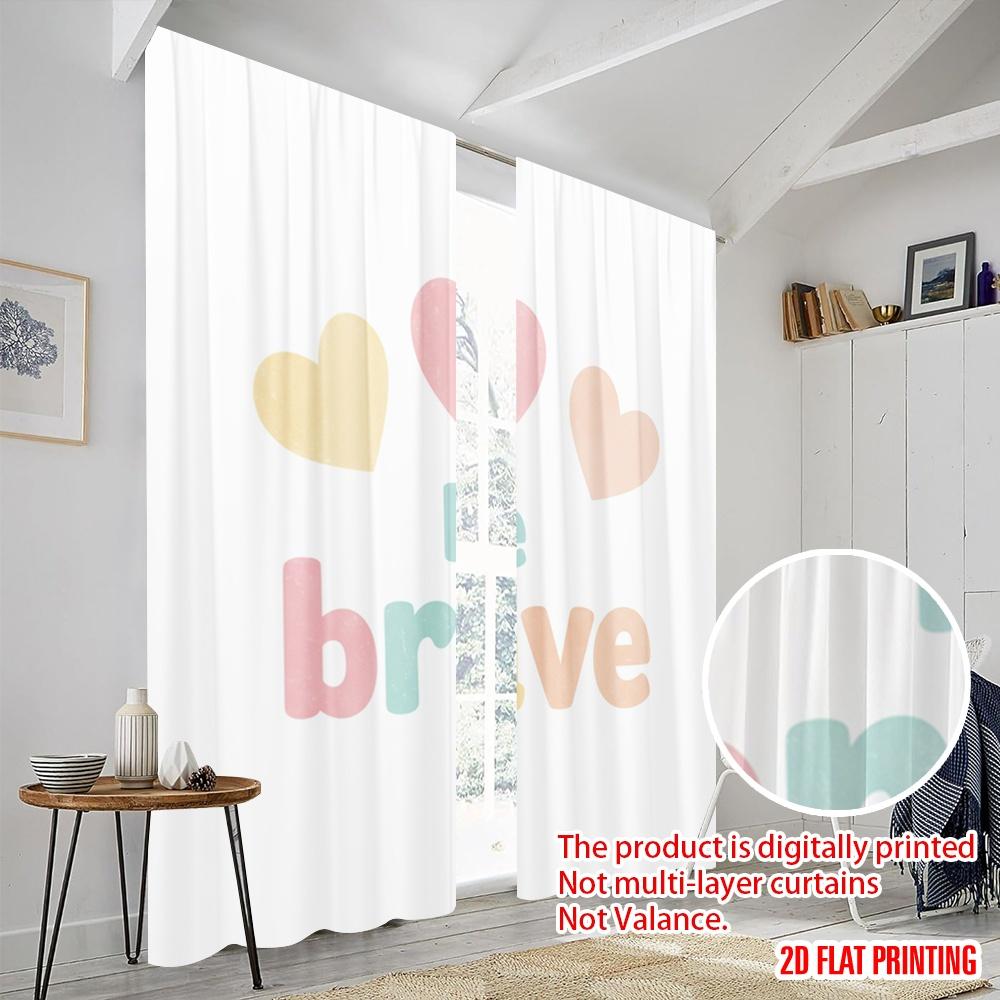 2pcs 2D flat printing Curtain Cute Heart Watercolor Quote 100% Polyester Without Electricity Birthday Party for Photo Booths &