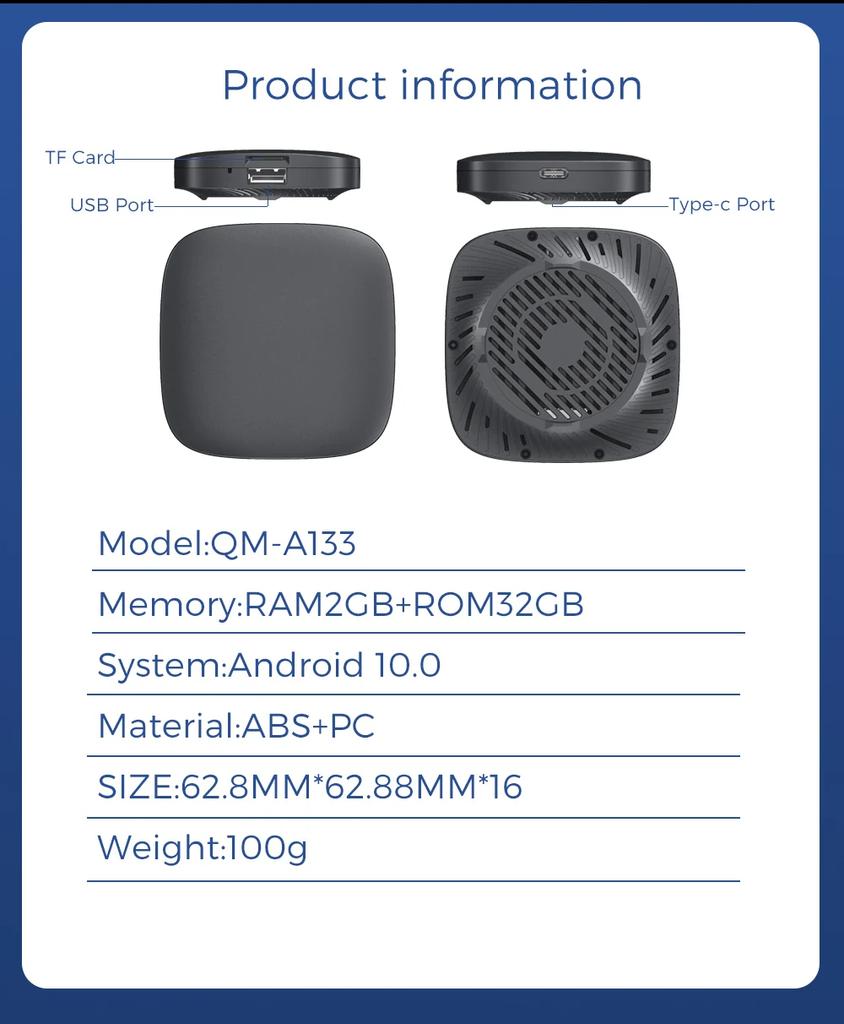 2024 Carplay AI BOX Wireless Android Auto Carplay TV Box Car Intelligent System 10 2GB+32GB For Mazda Volvo Benz Toyota Kia Ford