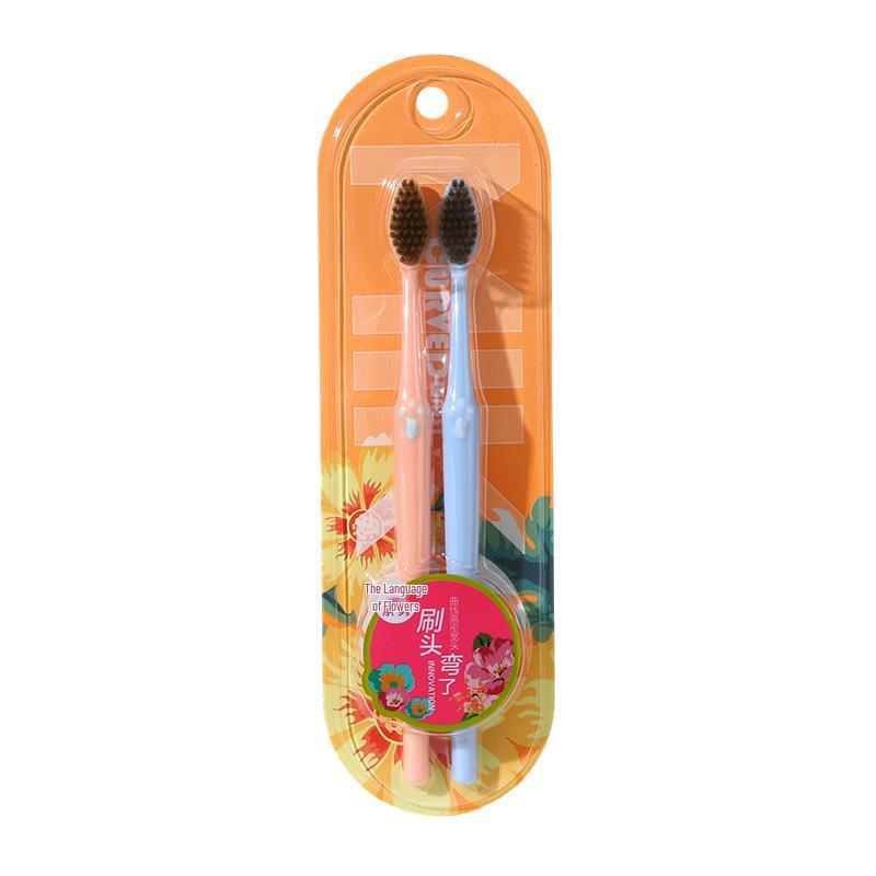 Flower Language Soft Bristle Toothbrush - Curved Head, Travel-Friendly, Double Pack for Couples