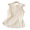 New Chinese style national style cotton embroidery comfortable and simple small vest beige embroidered shirt sleeveless top women