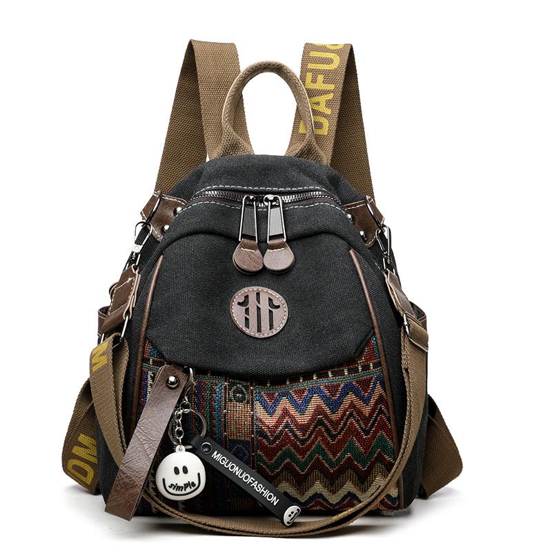 Новый китайский шик Этнический стиль Рюкзак Вышитый деним с короткими ручками Дорожный рюкзак Прочный Универсальный