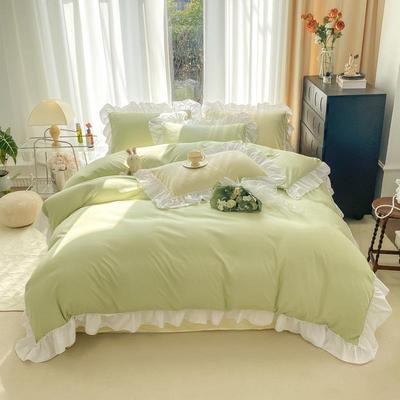 Korean Princess Style Washed Cotton Bedding Set: Includes Duvet Cover, Bed Skirt, and Bed Sheet.