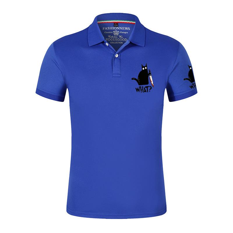 

Летняя мужская забавная футболка-поло с принтом кота и мультяшным логотипом, высококачественная уличная, однотонная, многофункциональная, свободная, удобная 4XL синий