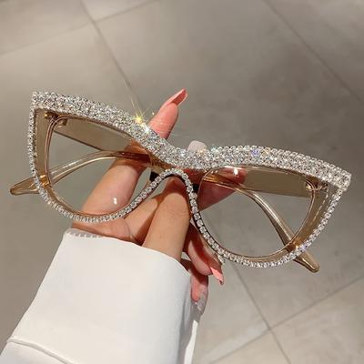 Luxusní brýle kočičí oko s kamínky - Čirá skla, Dekorativní, Párty, Módní, Trendy, Stylový, Dámský a pánský doplněk