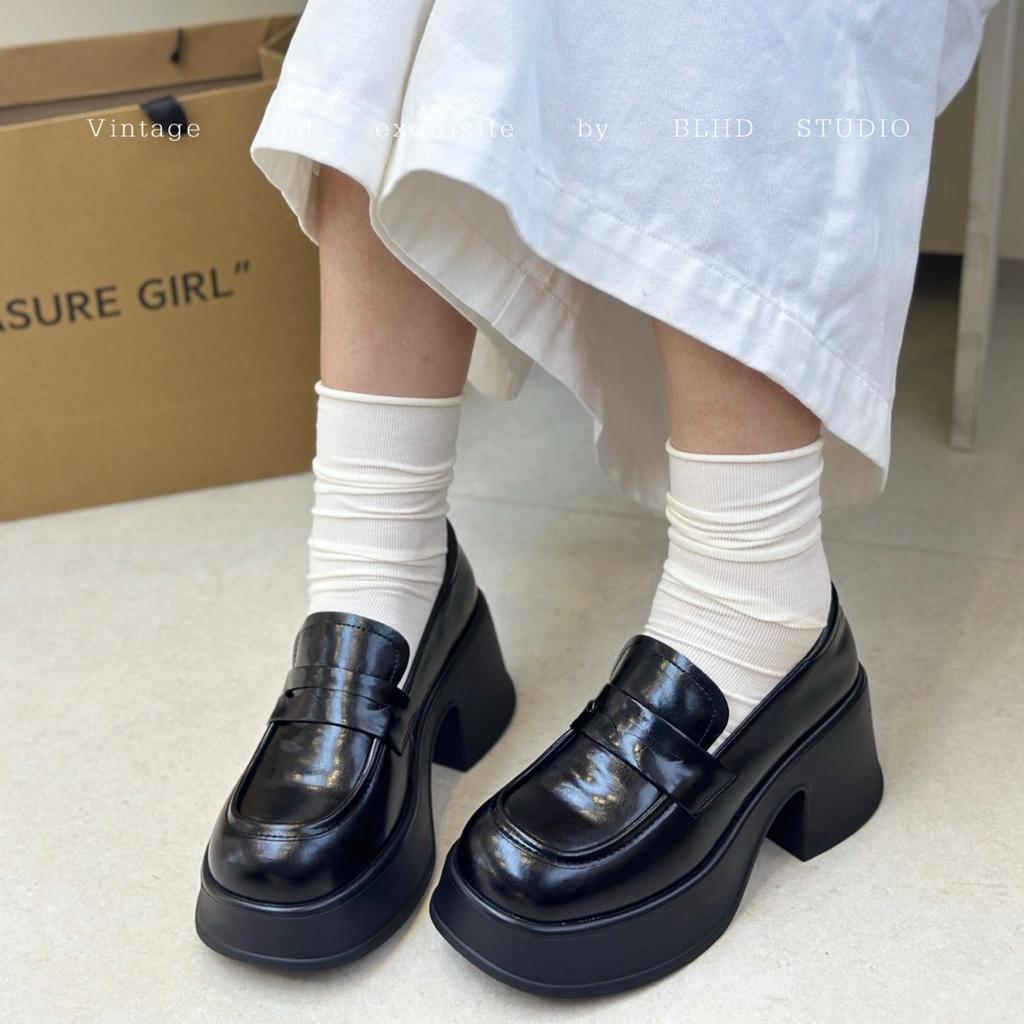 Leather platform British style small leather shoes women's 2025 new spring and autumn one-pedal loafers versatile casual single shoes