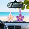 Hibiscus Flower Car Hanging Ornament, 2 Pcs Handmade Crochet Hawaiian Tropical Flowers Bag Charms Decor Gifts for Car Rear View Mirror Accessories