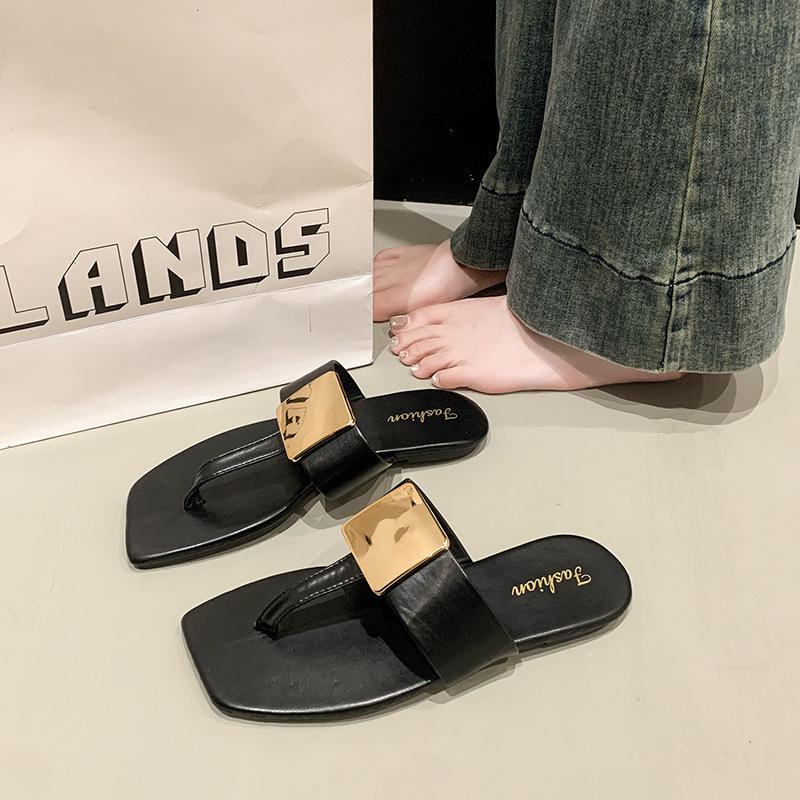 

Сказочные тапочки на плоской подошве, женская летняя обувь, юбка-слип с квадратной пряжкой, металлические сандалии, ветровые сандалии красивые 39 чёрный