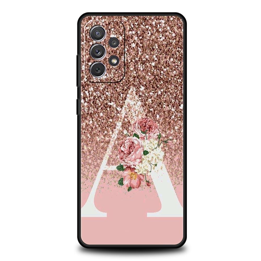 Letter Pink Shiny M R Phone Case for Samsung A51 A71 A21S A12 A11 A15 A25 A31 A41 A23 A33 A53 A73 A03S A05S A13 5G A35 A55 Cover