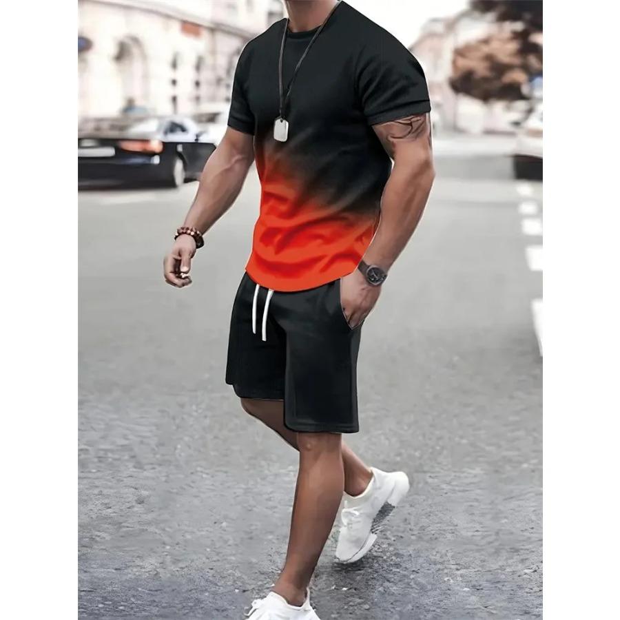 Pánská trička šortky sada Móda Pánské s křížovým potiskem Krátký rukáv Dva kusy Oversized Outdoor Beach Sports Pánský oblek větší velikosti