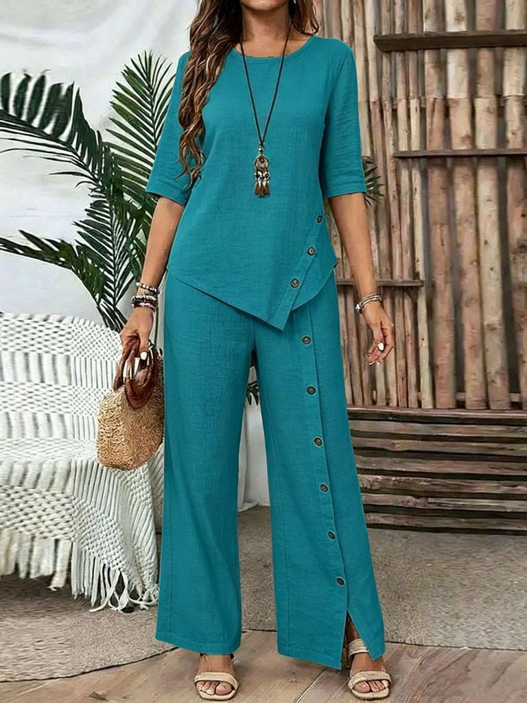 Ensemble Top Asymétrique et Pantalon Large pour Femme