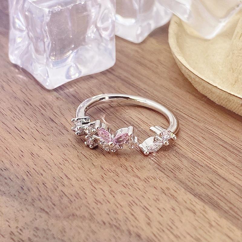 Dopamine Colored Treasure Zircon Row Diamond Super Fairy Opening Ring Light Luxury High Sense Student Party Index Finger Ring Niche Ring