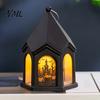 Dark Fairy Tale Decor Halloween Pumpkin Lantern, Gothic House Shape LED Flickering Candle Light Battery Operated Lanterns for Party, Spooky