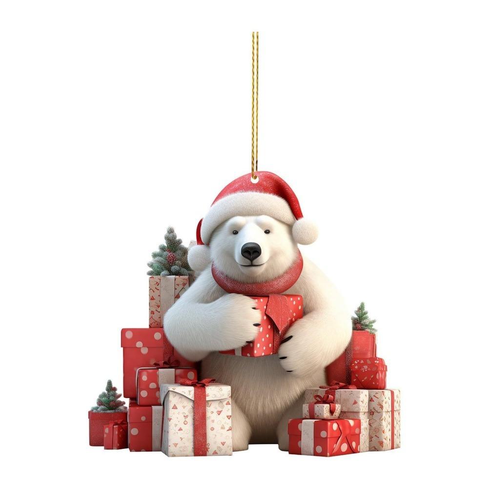 5PCS Cute Polar Bear Hanging Pendants 2D Acrylic Xmas Tree Ornament for Cars Backpacks