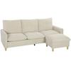 3 Seater Sofa With Storage Ottoman, Modular Corner Sofa 210 Cm, Wide Seat, Linen Look Fabric, Cream