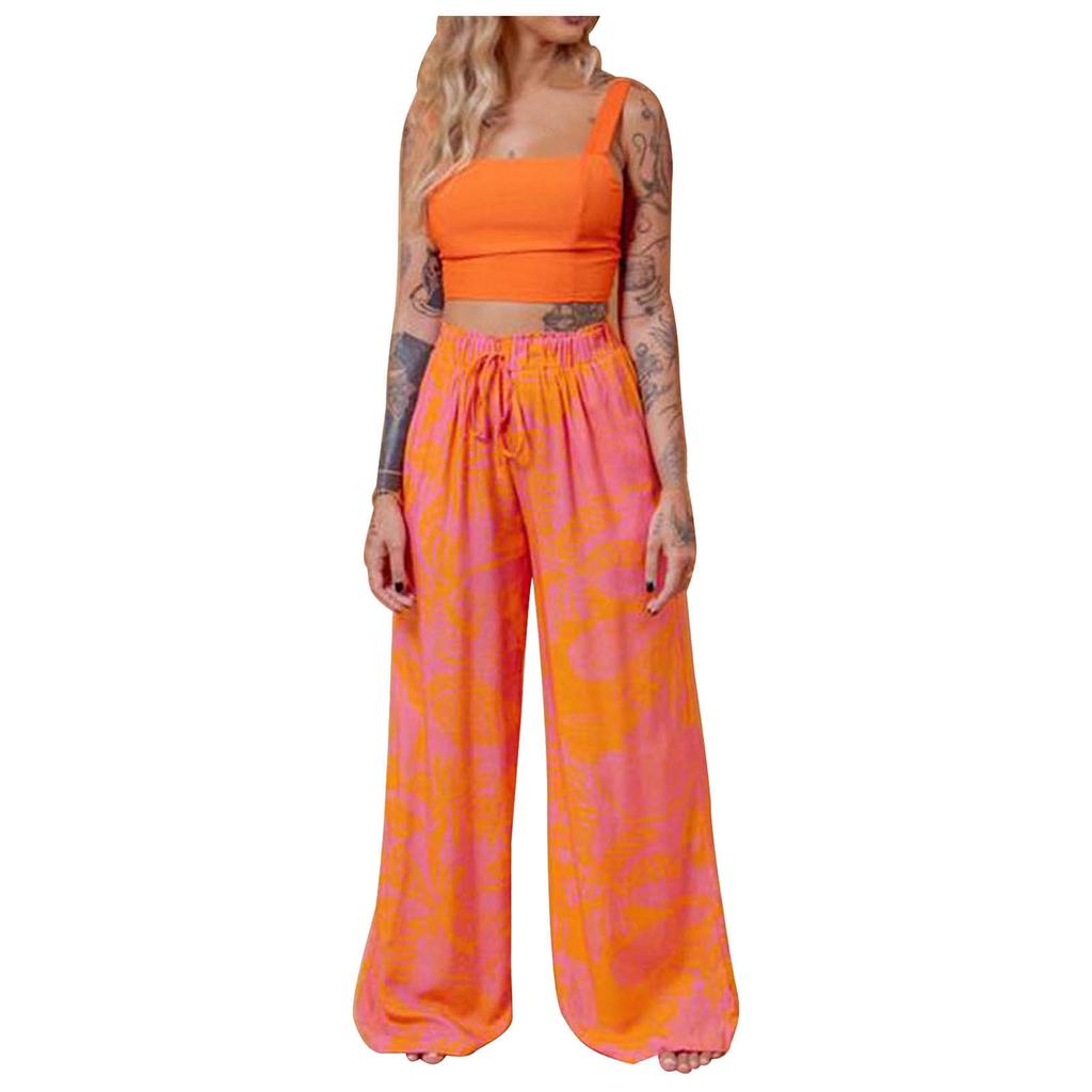 2-teiliges Set für Damen, lässig, mit Schmetterlingsdruck, ärmelloses Cami-Oberteil + lange Hose