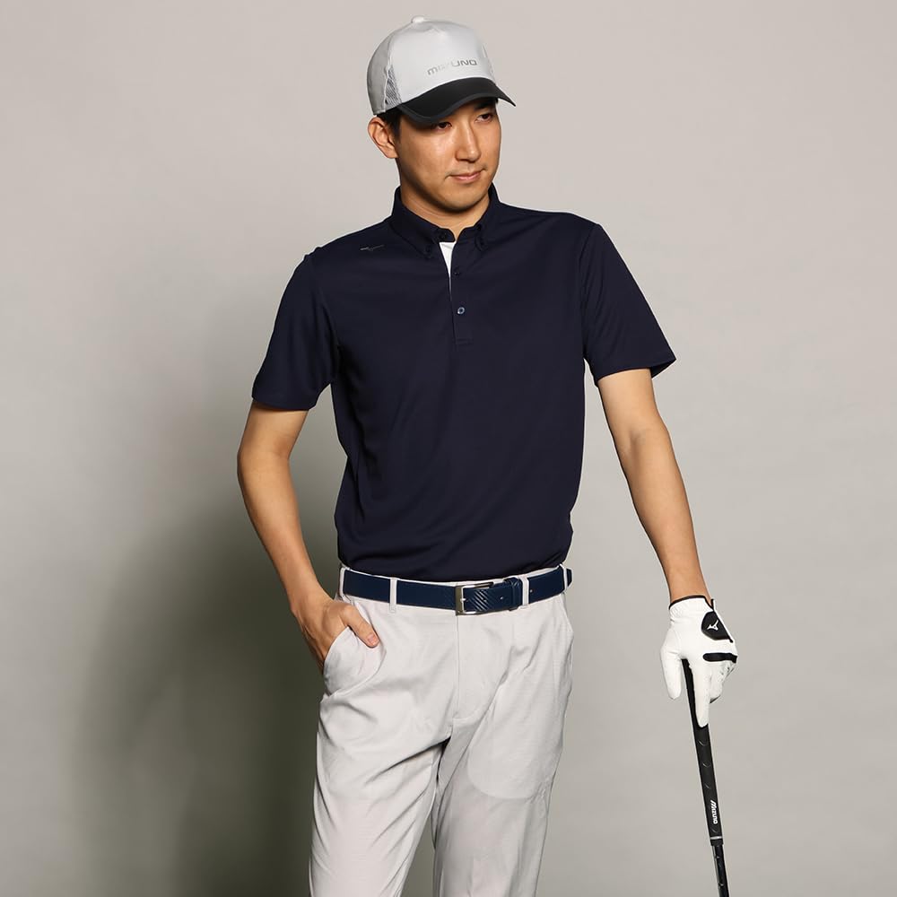 Mizuno Pure Hyper E2JAB090 Navy Short Sleeve Polo for and Everyday and Men's Shirt, Moisture-Wicking, Quick-Drying, Sports, Golf, Use, Antibacterial,