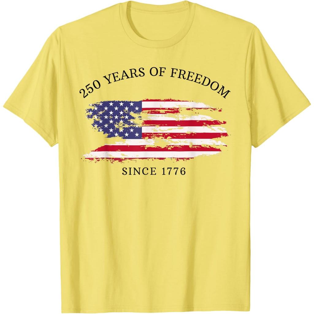 250 Years of Freedom Since 1776 American Flag Graphic Tee Casual Short Sleeve T-Shirt