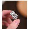 Adjustable Open Ring Men Women Vintage Floral Lotus Design Plated Geometric Band Unisex Fashion Jewelry