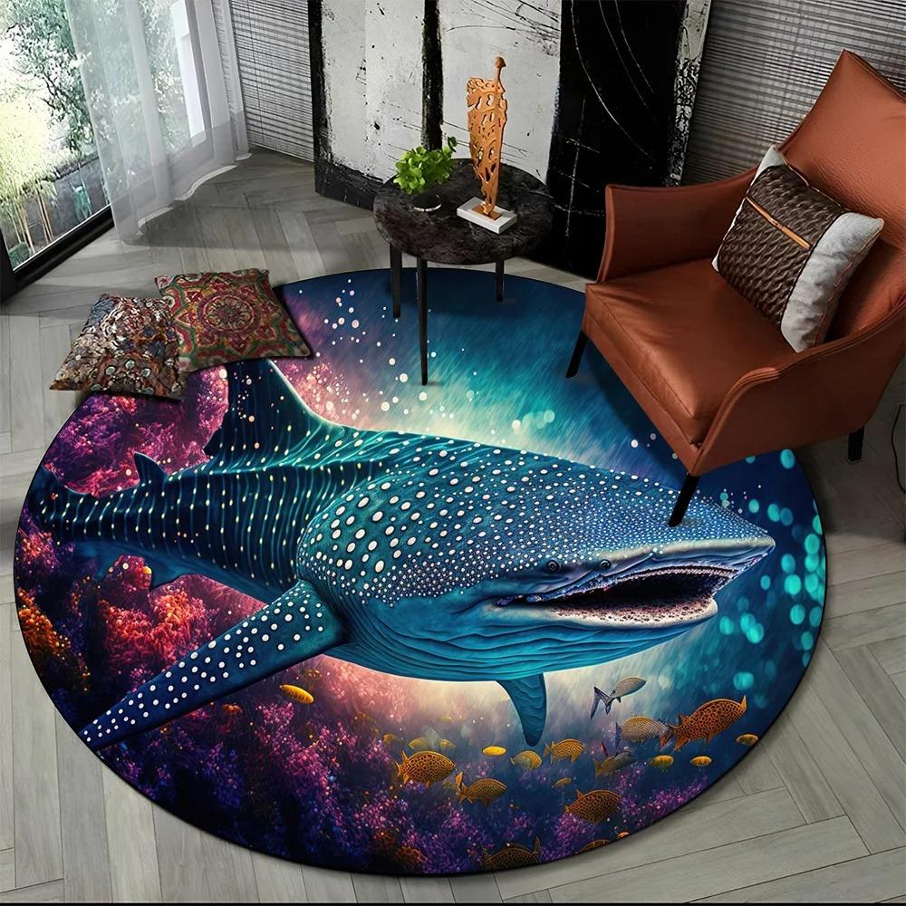 Underwater World Dolphin Cartoon Round Carpet Living Room Bedroom Anti-Slip Mat Home Decoration Bathroom Absorbent Floor Mat