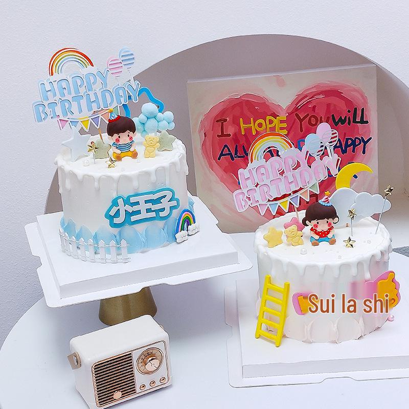 Double Layer Rainbow Balloon Cake Topper: Colorful Happy Birthday Decoration