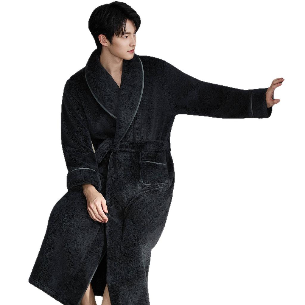 300G Autumn And Winter Nightgown Men'S Large Size Loose Bathrobe Coral Fleece Thickened Fleece Youth Loungewear Men