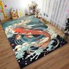 Artistic Carpet with Red Koi and Waves Suitable for use as an anti-slip game mat for living room and bedroom sofas
