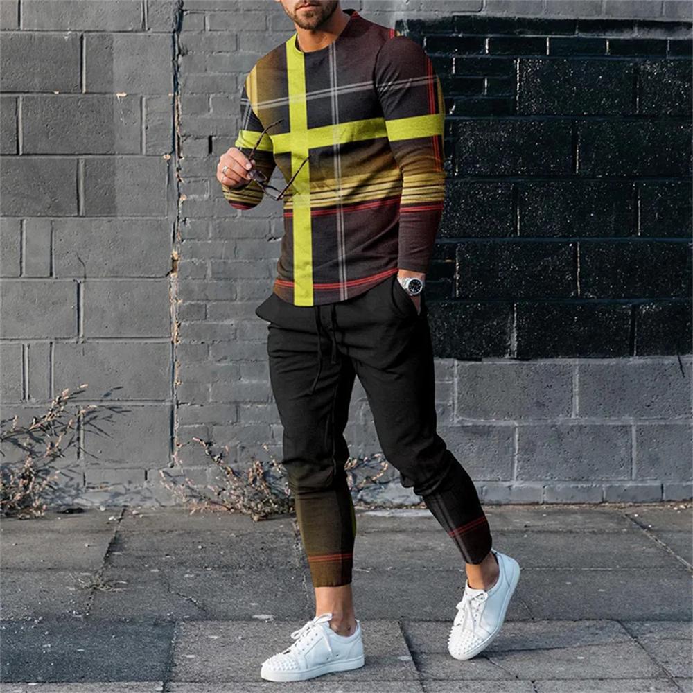 Conjuntos de 2 piezas de verano para hombre, chándal, camiseta de manga larga y pantalones de chándal largos, ropa de calle, ropa deportiva de gran tamaño para hombre