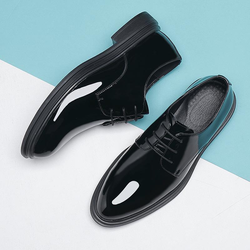 Leather Shoes Men's Patent Leather Heightened 8CM Business Lace-up Pointed 6CM Formal Casual Men's Shoes Business Casual