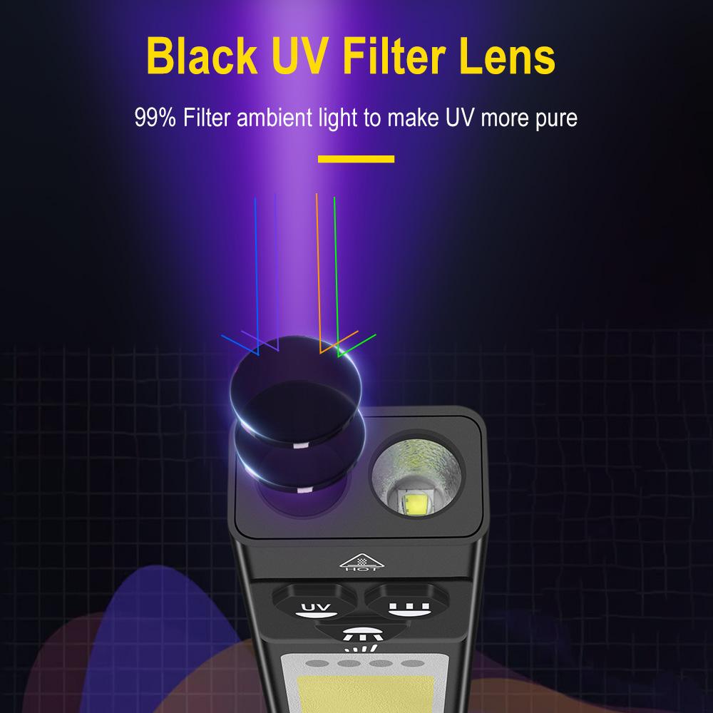 BORUiT U7 Flashlight LED UV Light Spotlight Floodlight Torch Power Bank With Magnetic Back Clip RGB Ambient Light Work Lamp