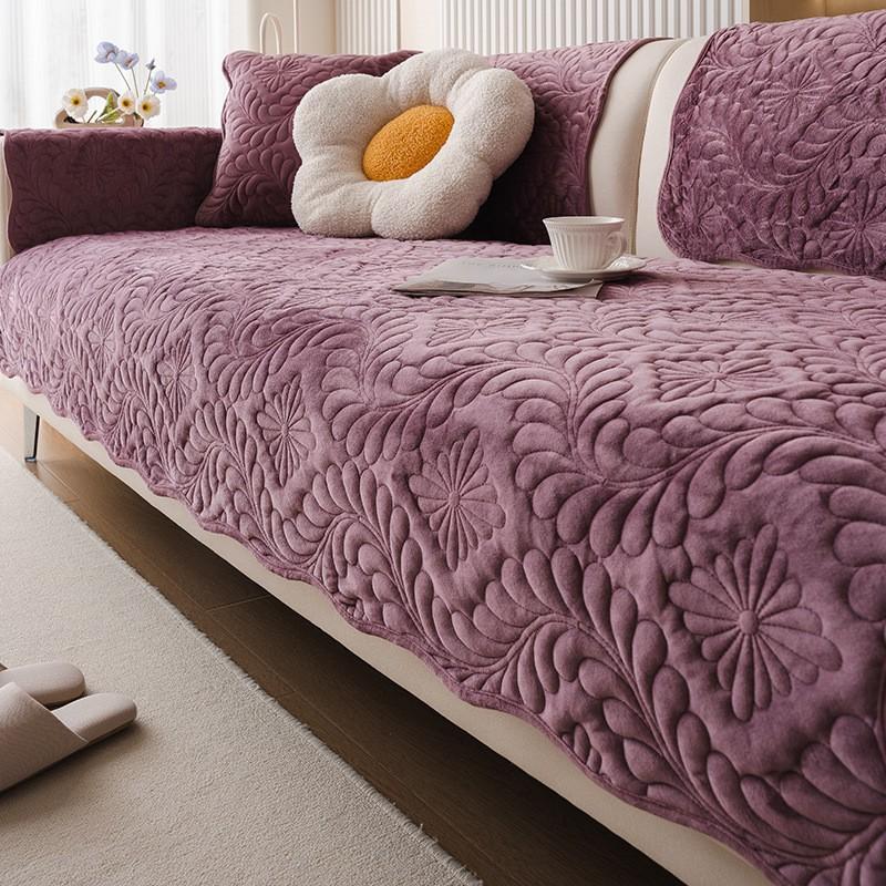 Sofa Cushion Simple Winter Plush Light Luxury Style Cushion Thickened Anti-Slip Leather Sofa Cover Cover Cloth Universal