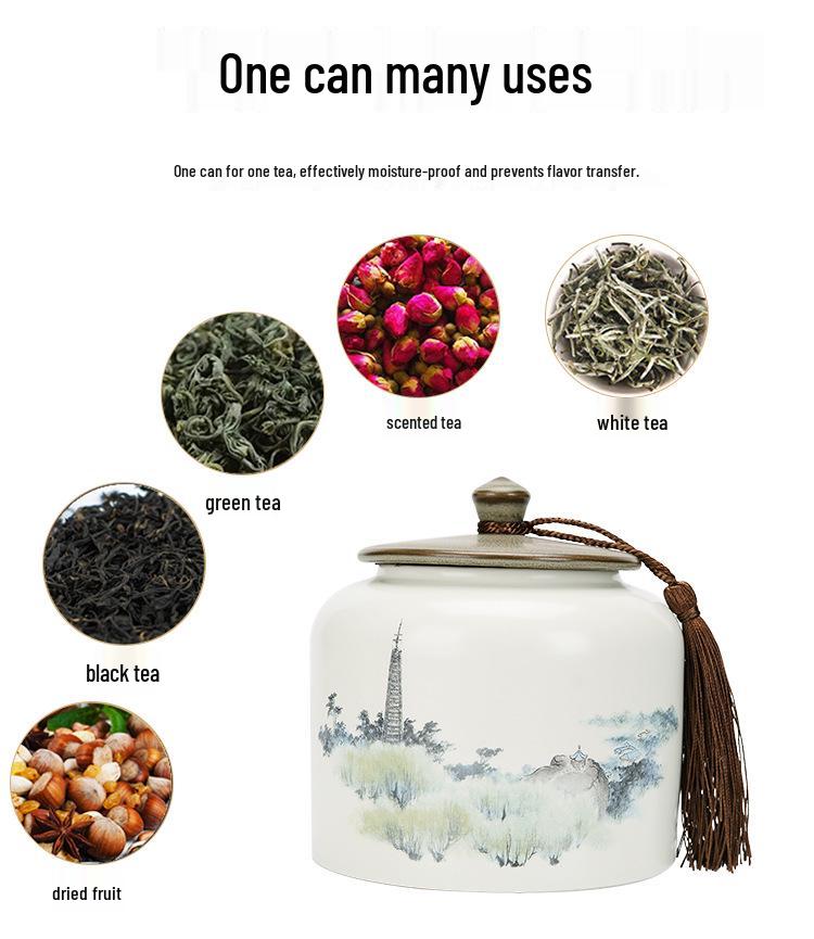 Large Ceramic Tea Storage Canister for Red, Green, Longjing, Biluochun, and Pu'er Tea - Half Jin Capacity