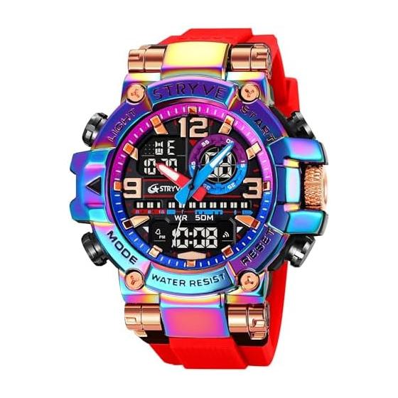 Findtime Men s Digital Watch, Multifunctional Analog & Digital Watch, Dual Time, Military Style, Military Watch, Large Screen, Luminous LED Light,