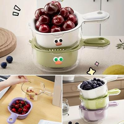 3pcs Double Layer Duckbill Creative Handle Vegetable Washing Basket Kitchen Draining Colander with Handles Spoon Home Fruit Plate