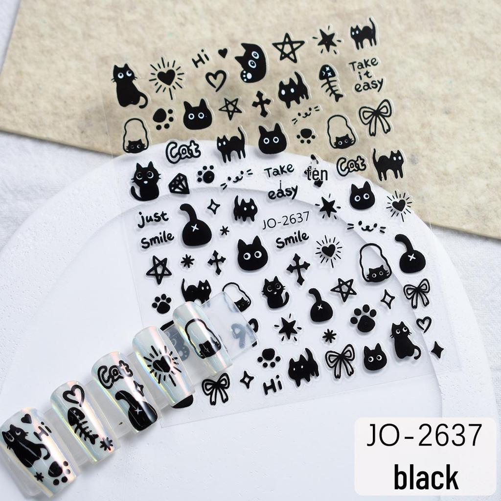 Süße Katze und Hund Cartoon Nail Art Aufkleber - Schwarz & Weiß DIY Klebesticker