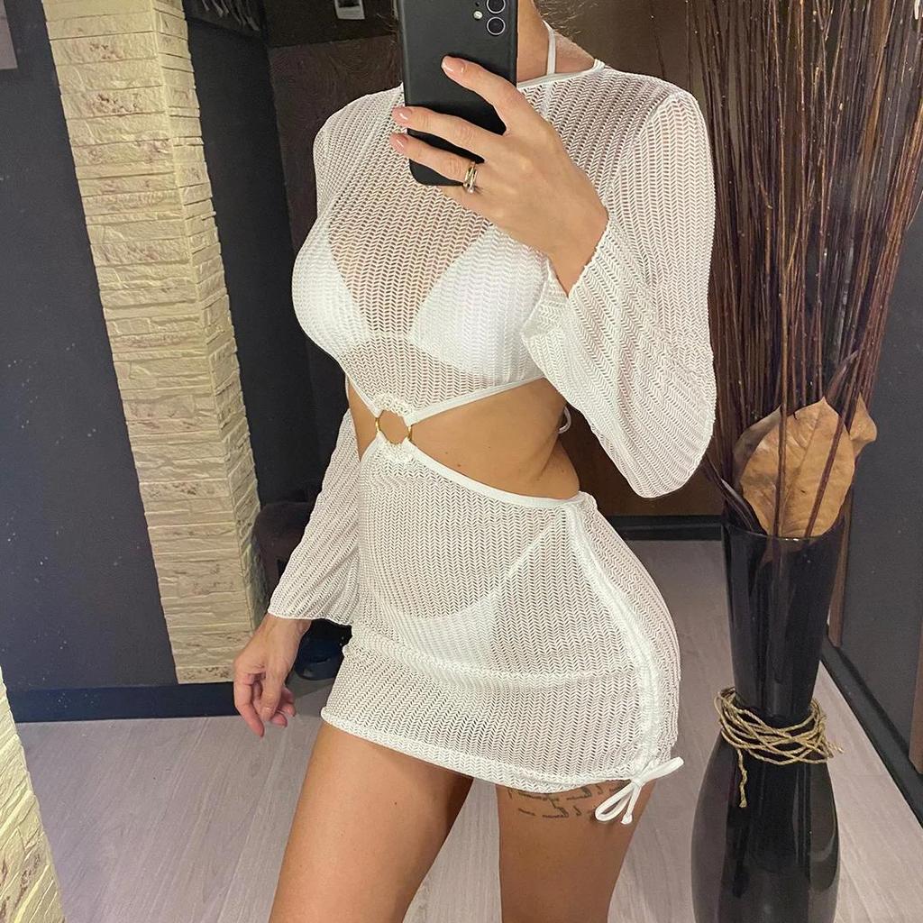 With Long Sleeve Cover Up Halter Bikini Women Swimwear Female Swimsuit Three-pieces Bikini set Bather Bathing Suit Swim