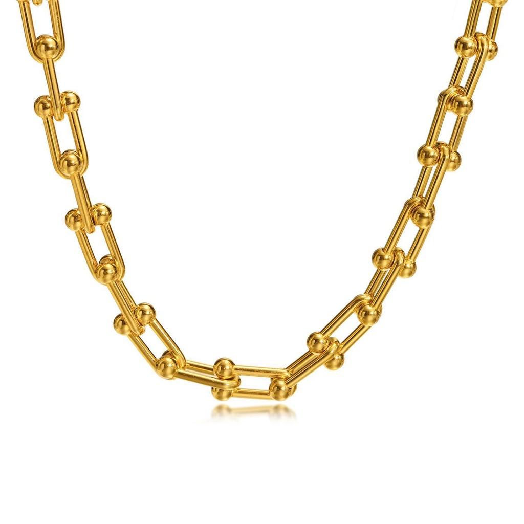 Collier Élégant en Forme de U Pour Couples Façonné en Acier Titane de Haute Qualité avec Placage Or et Design Géométrique Pour un Style Contemporain