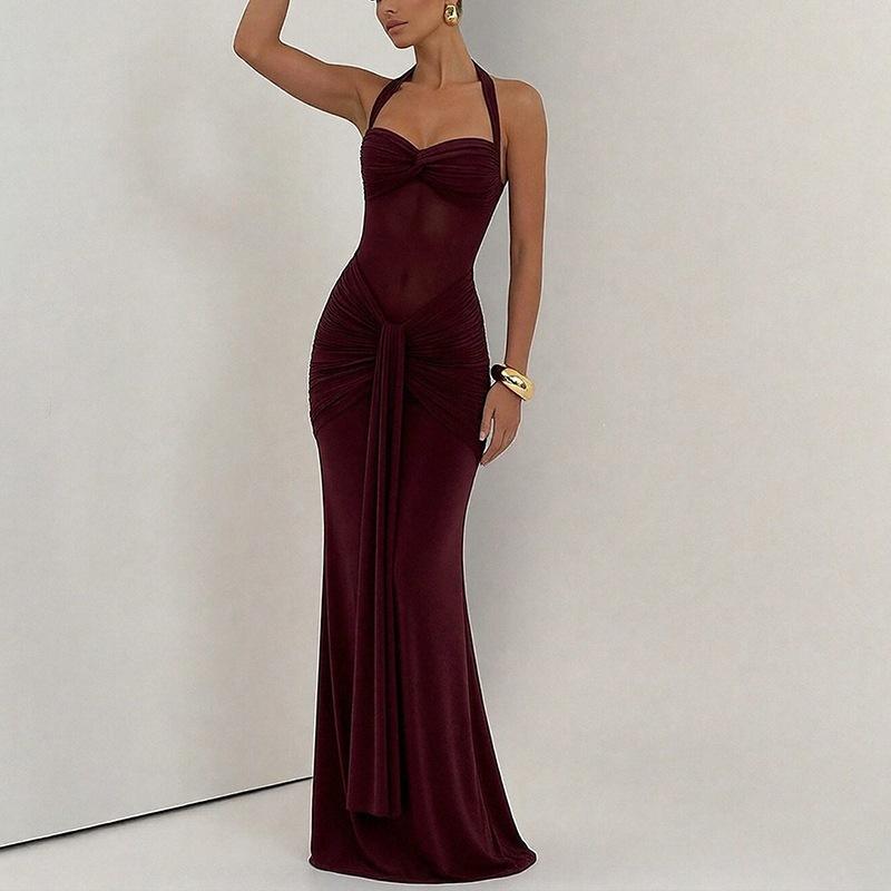 Women's clothing, new spring models in Europe and America, elegant neck strap tight hip wrap dress dress