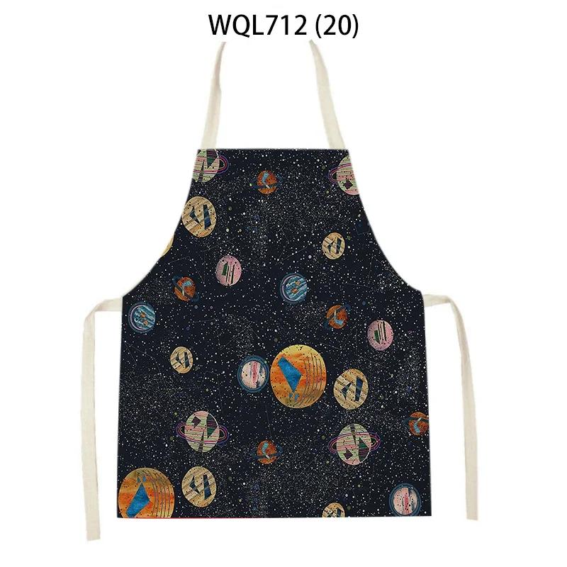 Rocket Planet Print Kitchen Apron for Women Creative Universe Style Baking Accessories Cooking Apron Household Cleaning Pinafore