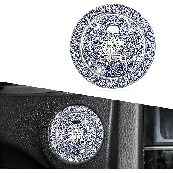 Bling Crystal Car Engine Start Ring Sticker, Sparkling Rhinestone Push Start Button Decorative Cover, Anti-Scratch Key Ignition & Knob Bling Ring,