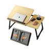 Folding Car Table, Car Desk, Car Folding Table, 5 Height Angle Adjustment, Wooden Board, Compatible with Laptops, Includes Drink Holder, Compatible