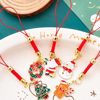 Cartoon Christmas Metal Keychain Cute Santa Claus Snowman Garland Pendant Backpack Hanging Decoration  Year Gift