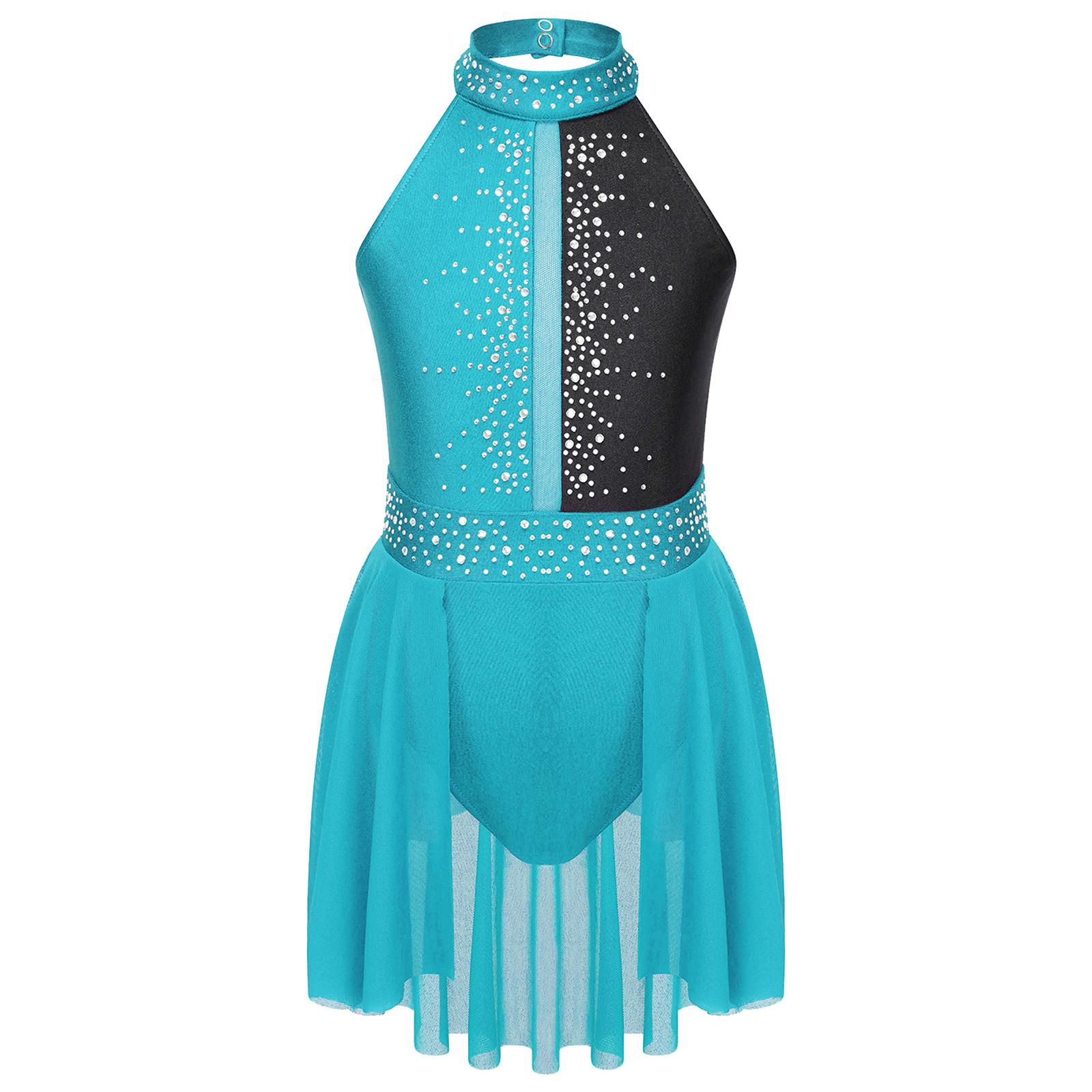 

Сукня-трико для катання на ковзанах для дівчаток, дитяча сукня без рукавів у стилі печворк із нерегулярним подолом, лірична танцювальна сукня 13-14 Years чорний/зелений