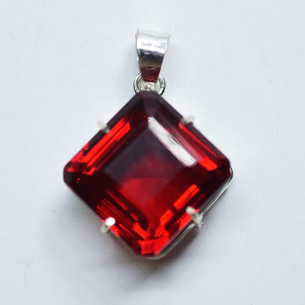 Natural Red Topaz 925 Sterling Silver Pendant Square 92.15 Ct Gem CERTIFIED my-357-k