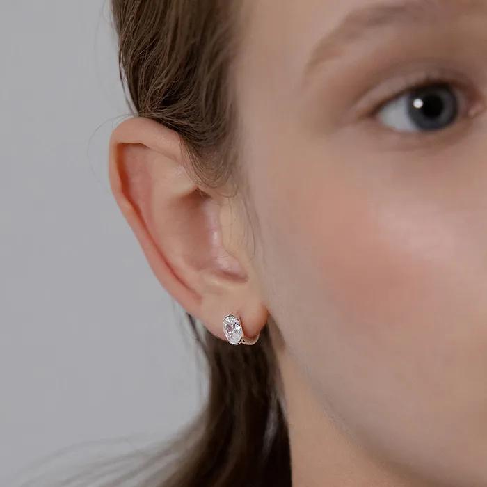(Silver 925) Oval Solitaire Hoop Earrings EC3292
