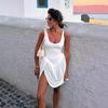 European and American Summer Solid Color Slim Temperament Fashion Backless Pleated Irregular Dress