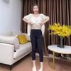 Europäische Damen-Stretch-Lederhose mit hoher Taille – Sommer-Slim-Fit, schnelltrocknend, schwarzes gerades Bein im Zigarettenstil